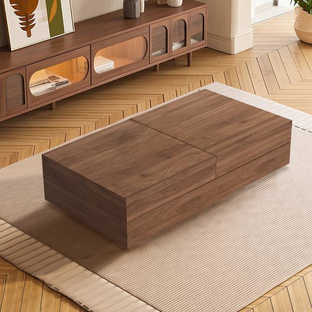 Mid-century Extendable Coffee Table With Storage - Brown (120cm W X 70cm D)