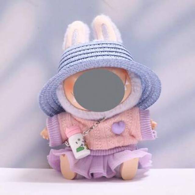 SHEIN Clothes For Labubu 17cm The Monster Doll&#39;s Outfit Accessories Clothing DIY High-Quality Summer Hat Water Bottle T-Shirt And Shoes