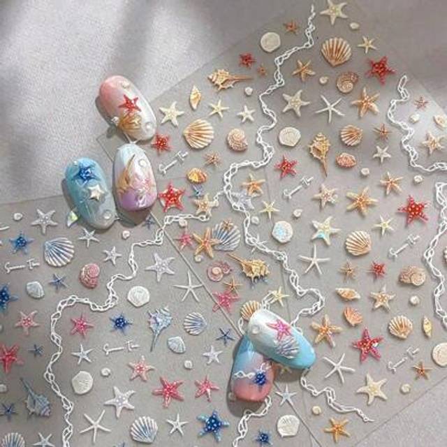 SHEIN 1pc Flashing Shell & Starfish Nail Art Decorative Stickers