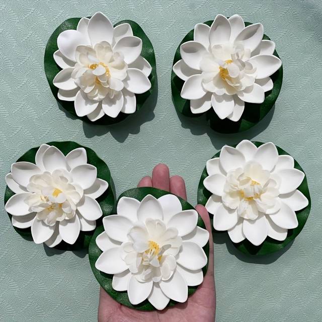 TEMU 5pcs Eva Artificial Lotus Flowers, Pond Lilies For Garden, Decor, Diy Wedding & Wedding Decorations, Lifelike Fake Floral Accents