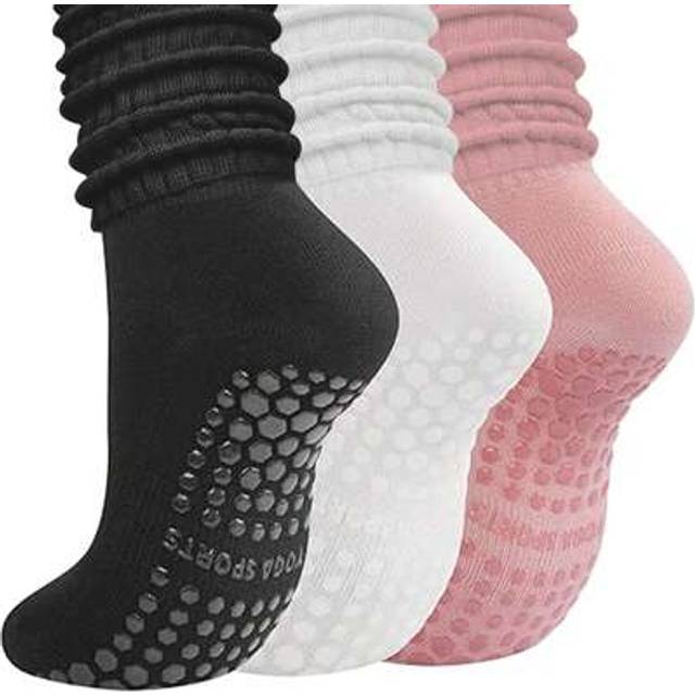 SHEIN 3 Pairs Women&#39;s Multicolor Crew Yoga Socks, Suitable For Pilates, Yoga, Ballet, Athletics, Hospital Non-Slip Socks, Ideal Valentine&#39;s Day Gift, Soft &