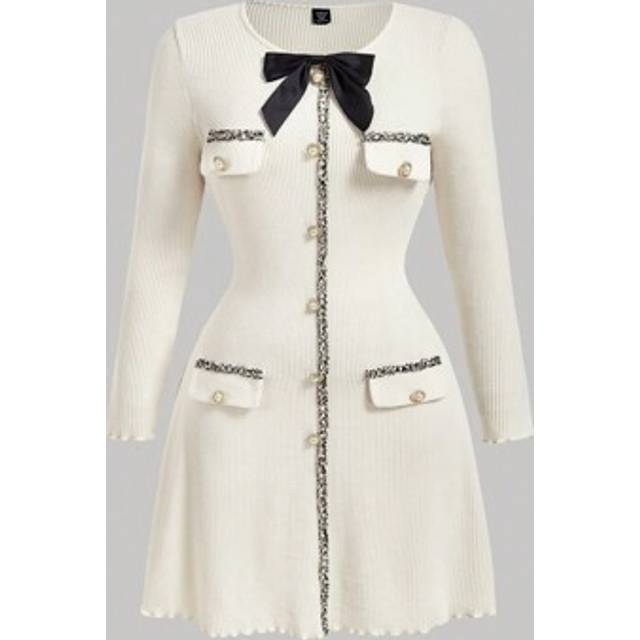 SHEIN Plus Size Elegant Ribbon Patchwork Bow Decor Long Sleeve Dress Going Out, Back To School, Fall Outfit,Graduation Dress