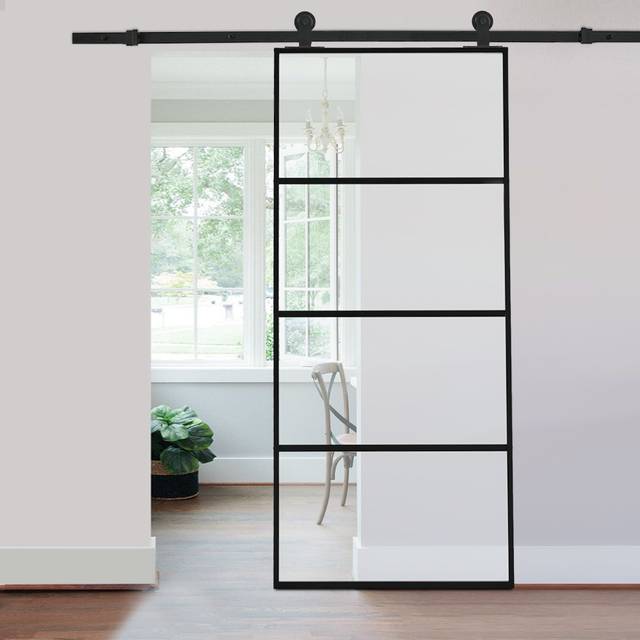 Home Glass Barn Door - Black (183cm W X 205cm H)