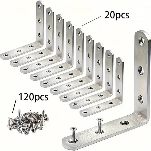 TEMU 140pcs 90-degree Angle Brackets L-shaped Stainless Steel Fixing Brackets With Screw Set Furniture Connecting Iron Reinforced Corner Brackets