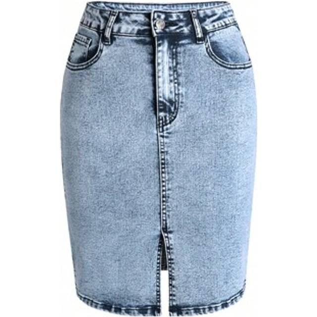 SHEIN Women&#39;s High-low Denim Skirt With Side Slit
