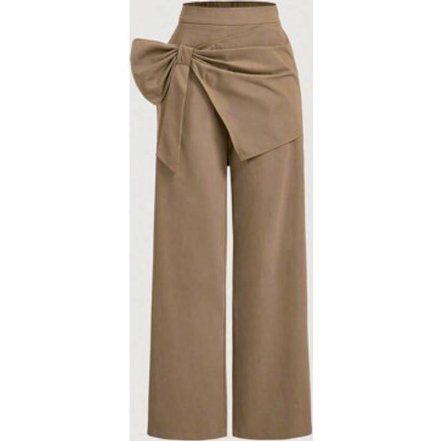 SHEIN Khaki 3D Big Bow And Skirt Patch Trousers,Fall Clothes, Clothes,Asymmetrical Pants