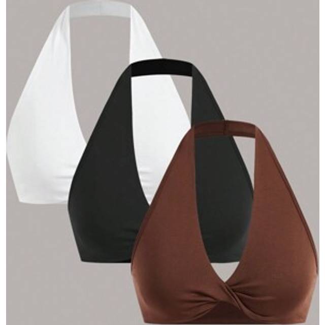 SHEIN 3 Pack Solid Halter Neck Backless Sports Bra