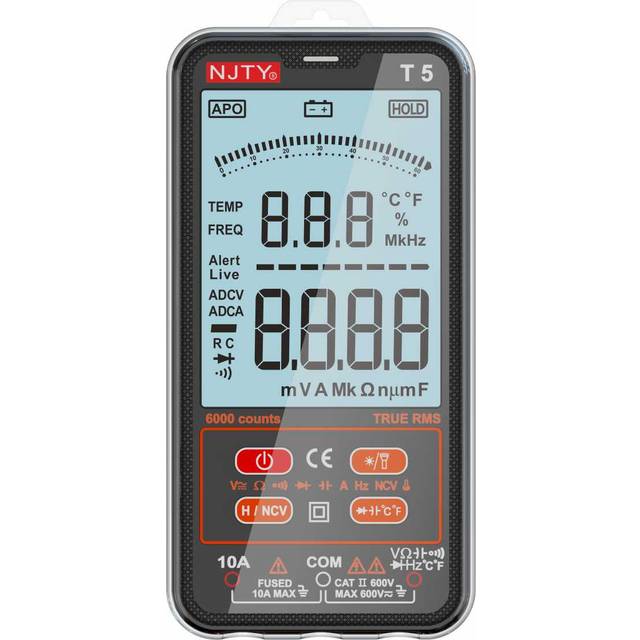 TEMU Njty Digital Multimeter Voltmeter Smart Electrical Tester Measures Voltage Current Resistance Continuity Duty-cycle Temperature Frequency Auto Ranging 6000counts