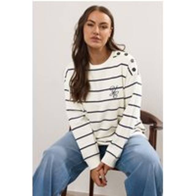Yours Curve Ivory White Stripe 'London' Slogan Sweatshirt, Women's Curve & Plus Size, Yours - 20