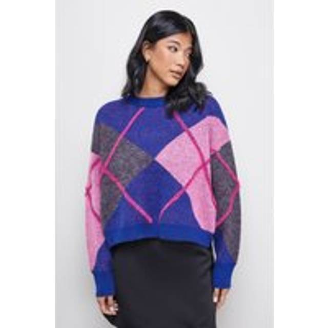 Womens Oversized Argyle Jumper - Multi - M
