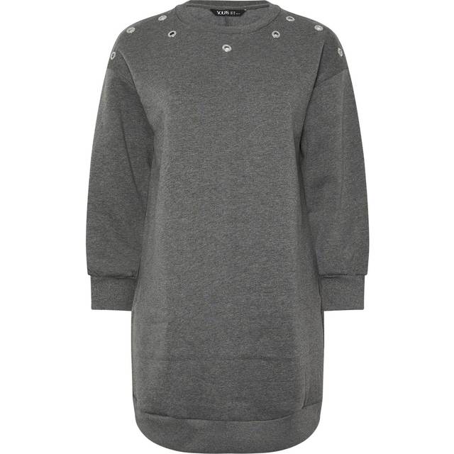 Yours Curve Grey Eyelet Sweatshirt Dress, Women's Curve & Plus Size, Yours - 18