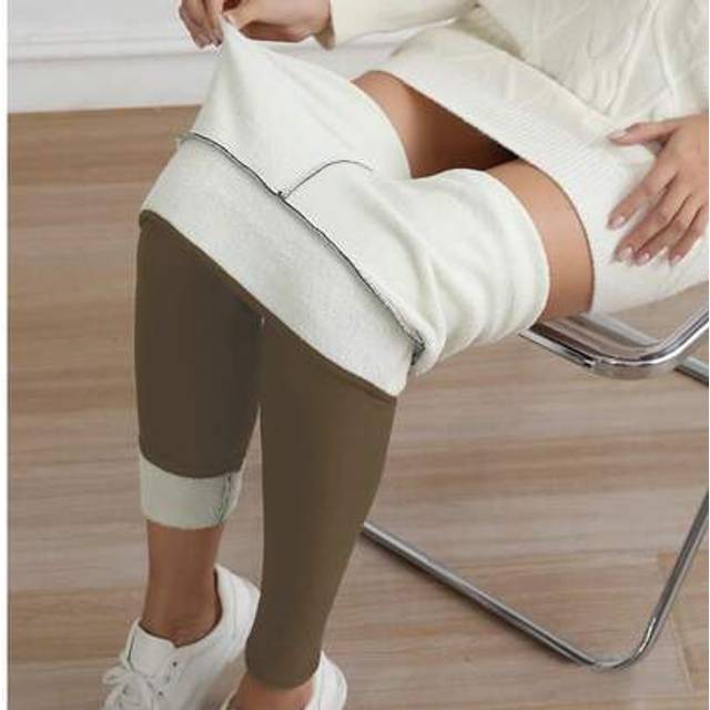SHEIN Women&#39;s Thick High Waist Fleece Lined Leggings, Solid Color Thick Winter Sports Leggings