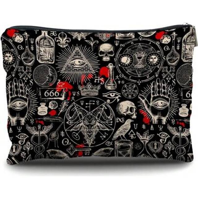 SHEIN 1pc,Halloween Skull & Pentagram & Potion Pattern Print Cosmetic Bag - Dark Gothic Academy Style Reusable Medicine Bag ,Witch Aesthetic Pencil Pouch Ma