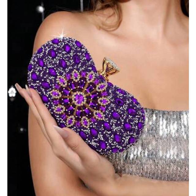 SHEIN Purple Acrylic Diamonds Evening Bags Party Wedding Clutch Rhinestones Hot Design Chain Shoulder Handbags