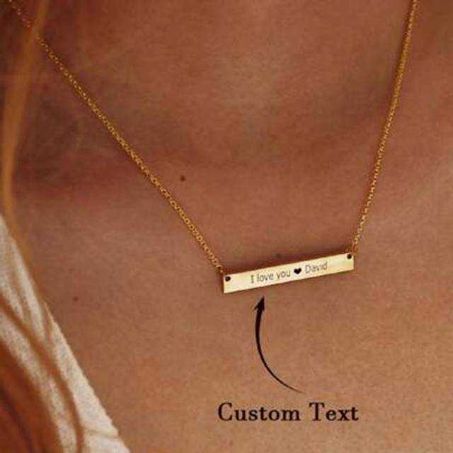 SHEIN Custom Necklace Engraved Name Text Bar Necklace Personalized Name Stainless Steel Jewelry For Women Gold Color Birthday Name Necklaces Gifts Handwriti