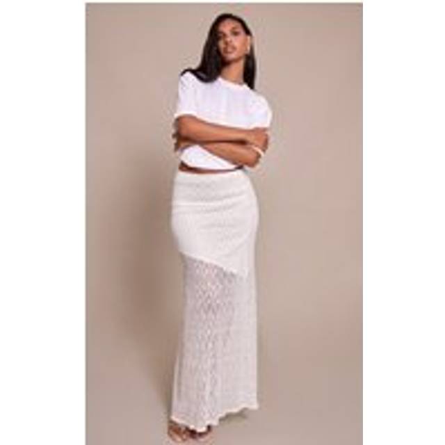 White Lace Asymmetric Maxi Skirt - 6