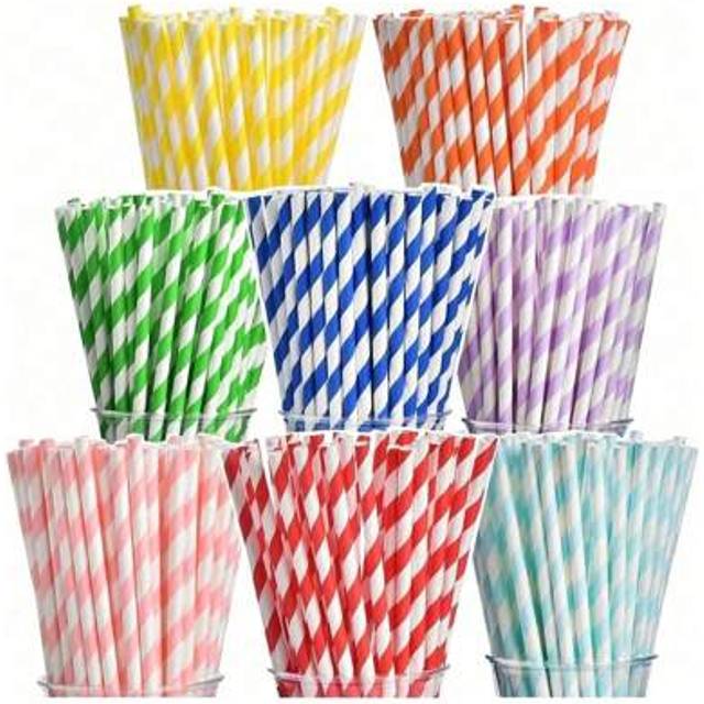 SHEIN 1-25Pcs Colorful Striped Paper Straws, Assorted Colors, For Coffee & Tea, Perfect For Parties, Events, Weddings - Paper Material, Wedding Gender Revea
