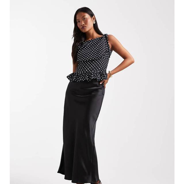 New Look Women's Petite Black Satin Midi Skirt - UK 12