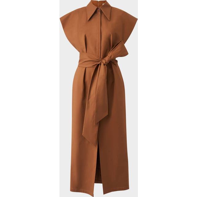 Cap-Sleeve Belted Midi Shirtdress - NUTMEG - 2