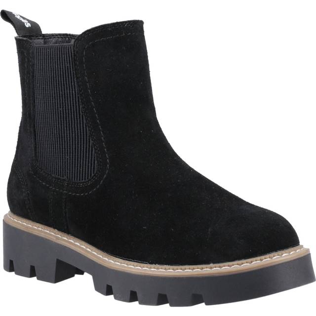 (Black, 4 (Adults')) Hush Puppies Aofie Suede Women's Black Flat Chelsea Boots