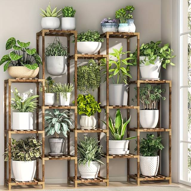 TEMU Boho Chic 15-tier Large Plant Stand - Versatile Indoor/outdoor Flower Rack For Multiple Pots, Living Room, Balcony, Garden, Or Office Decor