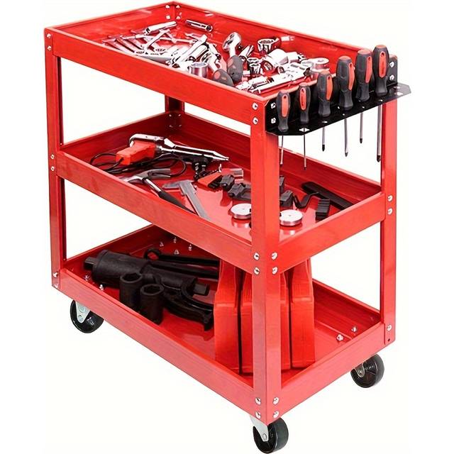 TEMU 3 Tier Shelf Tool Trolley 66 * 35 * 65cm 450lb Cart Ool Storage Trolley Wheel Heavy Duty Garage Diy Storage Trolley For Transport