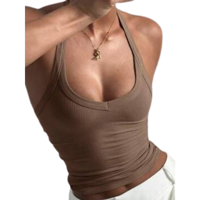 SHEIN Casual Sexy Versatile Backless Halter Neck Ribbed Tank Top, Spring/Summer