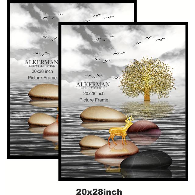 TEMU Black Picture Frame Set Of 2, Classic Style Plastic Poster Frame, Oblong Vertical Wall-mounted Photo Frame For Prints And Murals, Suitable For 11x14, 16x20, 18x24, 20x28 Inch Pictures