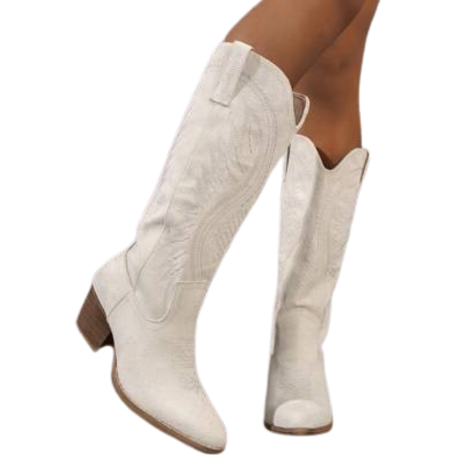 SHEIN Women Fashion Embroidered Solid Color Wedge Heel Side Zipper Wing Tall Boots, Versatile