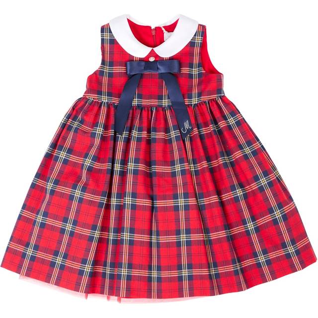 Monnalisa Girls Red Tartan Dress With Satin Ribbon Bow - 12 month