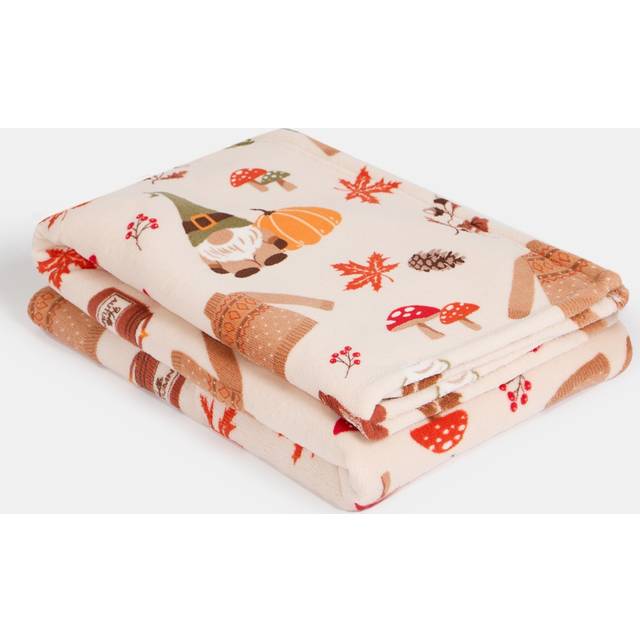 OHS Autumnal Gonk Printed Throw - Natural