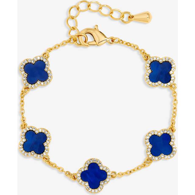 Gold Plated Lapis Clover Bracelet - One Size