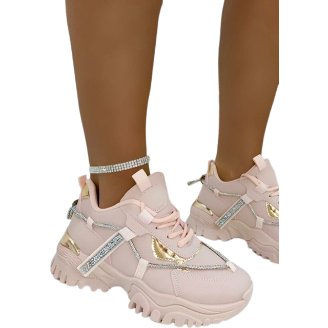 Love Lemonade Crystal Track Luxe Chunky Trainers In Baby Pink - 4