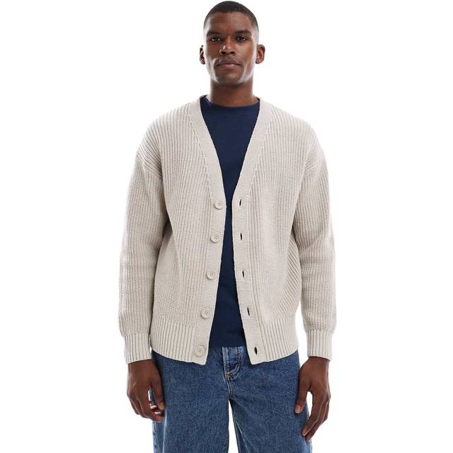 New Look Men's Cream Regular Fisherman Knit Long Sleeve Cardigan - M