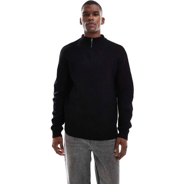 New Look Men's Black Regular Quarter Zip Funnel Neck Jumper - XL