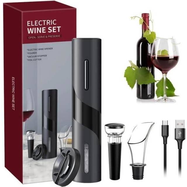 Electric Corkscrew, Wine Opener Gift Set with Rechargeable Corkscrew, Foil Cutter, Wine Pourer and Stopper