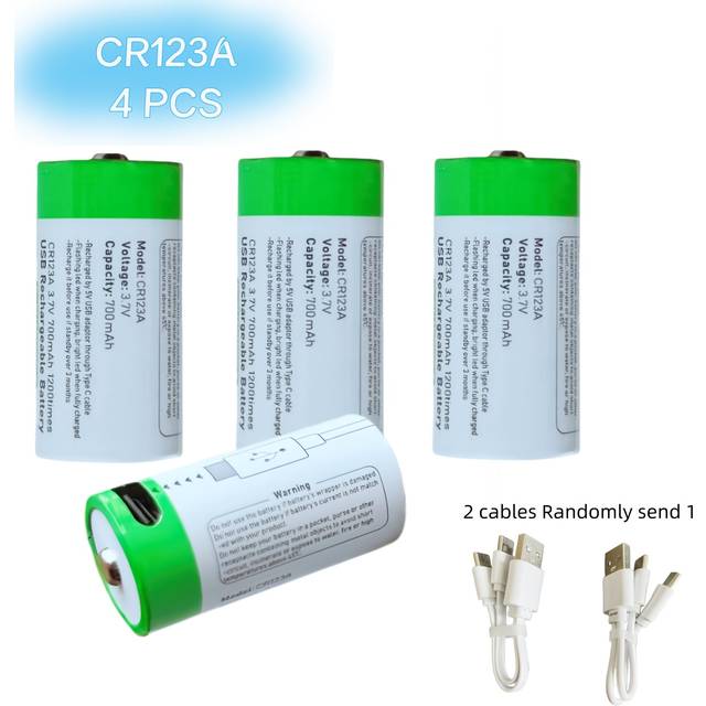 TEMU 4pcs/2pcs,cr123a Battery, Usb Cr123a Lithium Ion Rechargeable Battery, High Capacity 3.7v 700mah Rechargeable Cr123a Battery, 1.5 H Fast Charge, 1200 Cycle With Type C Port Cable, Output