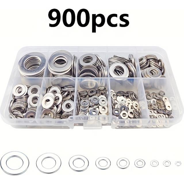 TEMU 900 Stainless Steel Washers, 9 Sizes Flat Penny Washers Assortment Kit For Assembly, Furniture Installation, Electrical Connections
