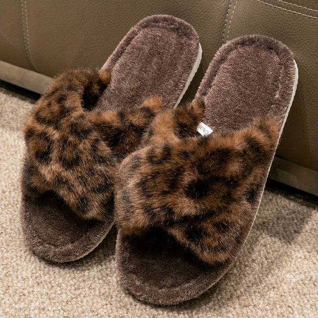 TEMU Cozy Leopard Print Slippers - Soft Warm Fabric With Non-slip Eva Sole, Indoor House Shoes For Bedroom, Living Room, Office, Use, Cute Slippers