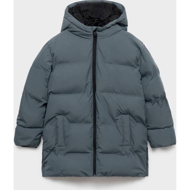 Long padded anorak with hood blue - Kids - 6 - MANGO KIDS - Blue