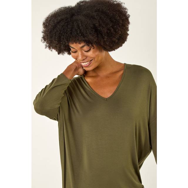Roman V-Neck Jersey Stretch T-Shirt In Khaki - 14