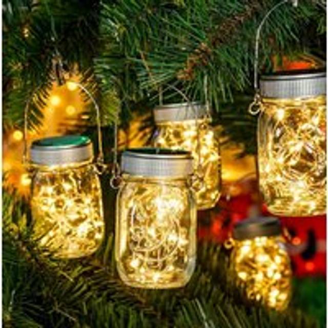 Leaper Pack of 4 Mini Solar Mason Jar LED String Lights - Multicolor