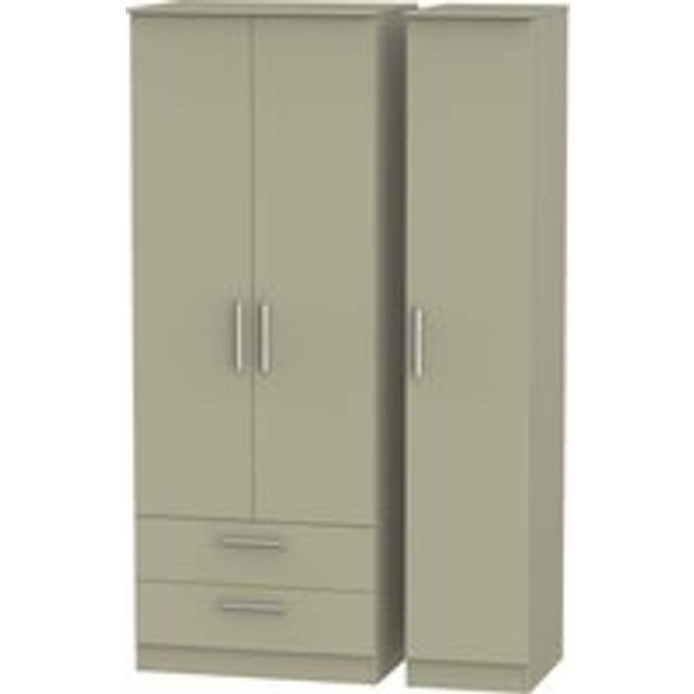 Trent Tall Triple 2 Drawer Wardrobe In Mushroom Gloss & Mushroom Matt (Ready Assembled) - One Size