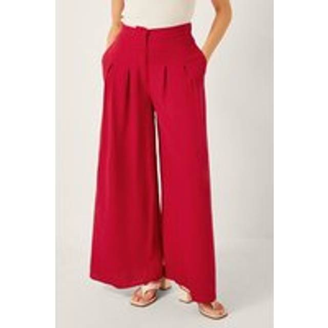 Monsoon Diane Wide Leg Linen Blend Trousers Red - S