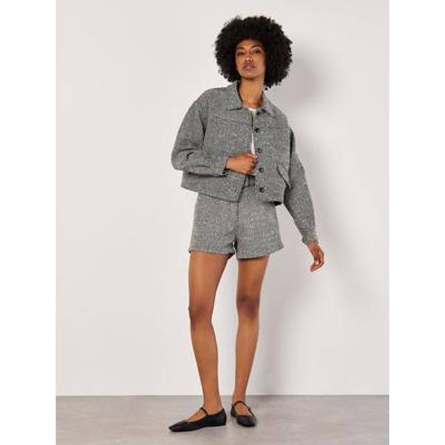 Apricot Textured Cropped Shacket In Black - 8