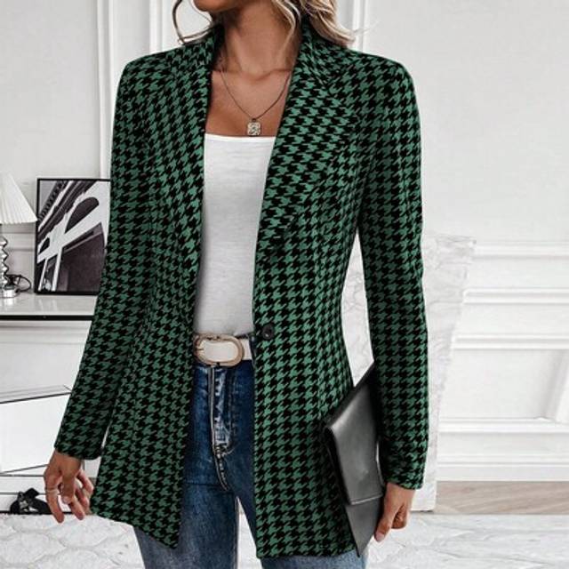 SHEIN Fashionable Houndstooth Waist Cinched Blazer