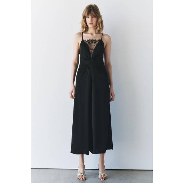 Zara Long Lace Maxi Dress With Sequin Detail Size S 1223/260/800