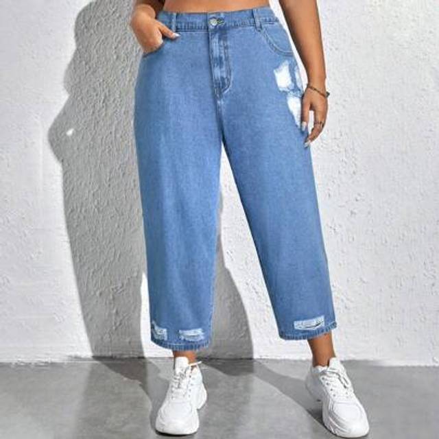 SHEIN Plus Size Women Summer Ripped City Office Cropped Jeans