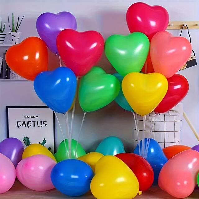 TEMU 50- Heart-shaped Balloons - Assorted Colors, Suitable For Birthdays, Family Gatherings, Graduations, Weddings With Thick Latex Quality - Valentine's Day And Engagement Decorations