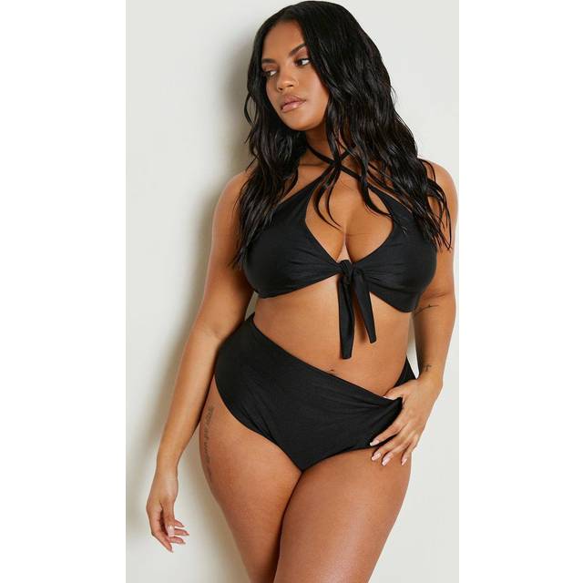 Womens Plus Tie Front High Waisted Bikini Set - Black - 28, Black
